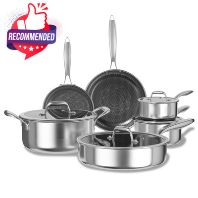 Non Stick Pots And Pans Set, 10pcs Hybrid Stainless Steel Cookware Set, Frying