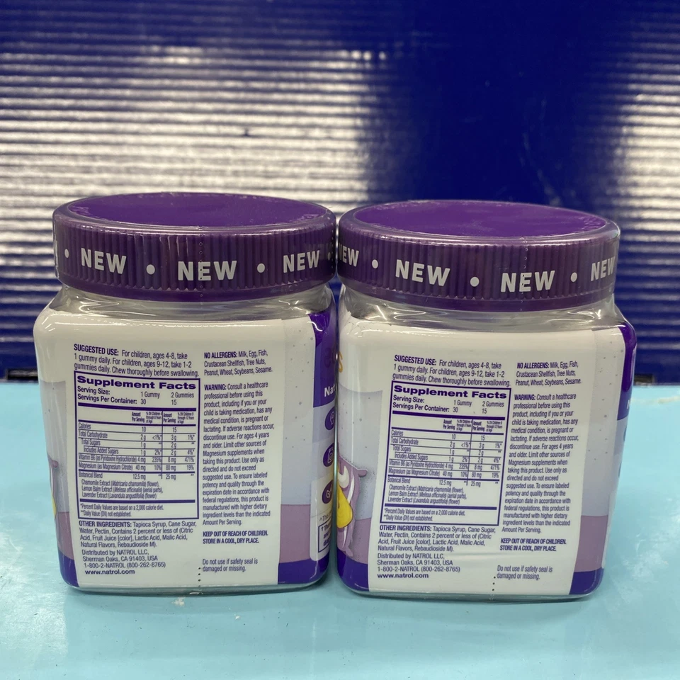 2 X Natrol Kids Успокаивающие Ночные Безопасные и Нежные - 30 Жевательных резинок каждая - Изображение 2 из 4