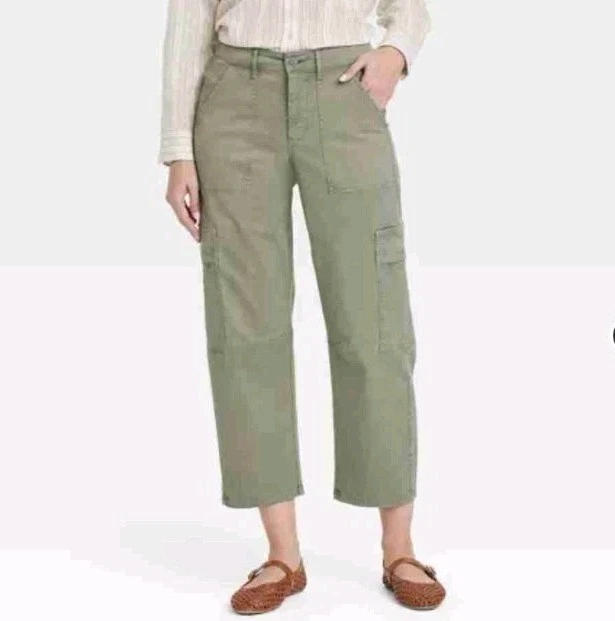 CAPRI PANTS SIZE 10 COTTON TWILL POCKETS LIGHTWEIGHT GREEN CARIBBEAN JOE WOMEN'S