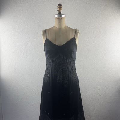 French Connection l 4 Silk Embroidery Sequin Beads Chiffon Ruffle Hem Slip Dress