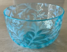 Fenton / L G Wright Glass Blue Opalescent Daisy & Fern Finger Bowl-2.75” Tall