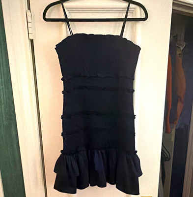 Cinq à Sept Women s Black Solid Ruffle Spaghetti Strap Mini Dress Size 10