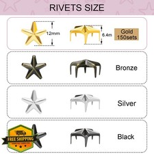 150pc 12mm Gold Star Studs Metal Rivets Leathercraft DIY