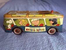 Charlie Brown Tin Litho Bus "Happiness is an Annual Outing  Vtg Rare Snoopy READ
