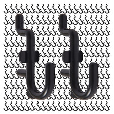 200 Pack J-Shaped Pegboard Hooks, Black Plastic Peg Hooks for 1/4 Inch