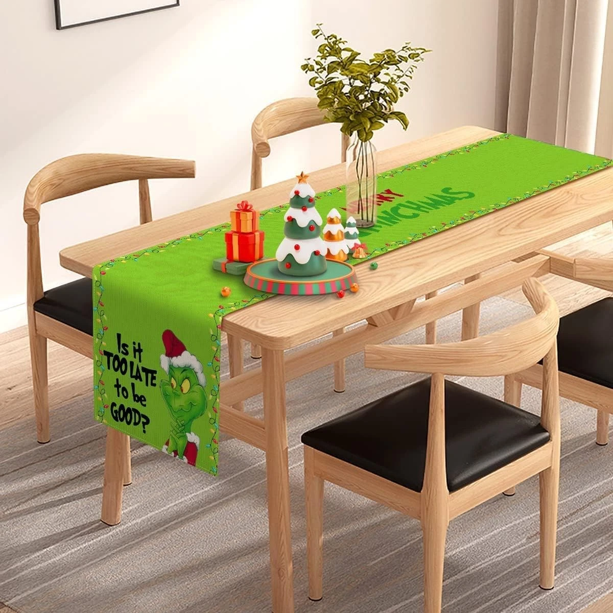 Funny Character Christmas Table Runner Green Monster Holiday Decor