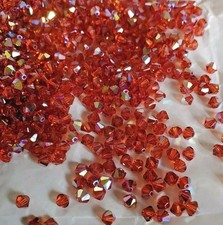 Vintage Swarovski 5328 4mm bicone beads, Indian Red AB 48pcs 