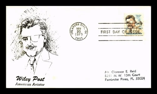 WILEY POST AVIATION PIONEER AIR MAIL FIRST DAY ISSUE C E REID CACHET US COVER