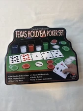 Brand New Texas Hold Em Poker Set 200 Chip Tin Set With Card Deck And Felt