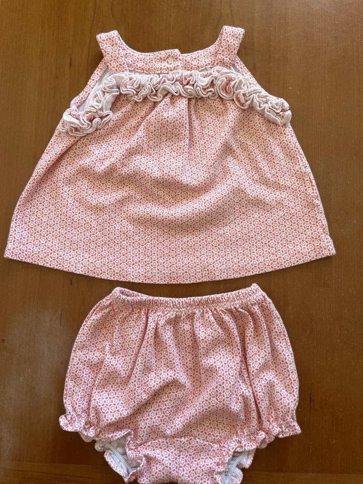 Top e fiori Janie and Jack usato in ottime condizioni arancione/bianco stampa geometrica con volant - 0-3Mos - Immagine 3 di 4