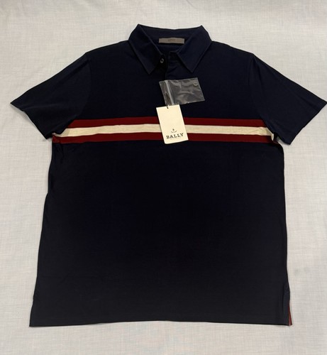 Bally, Bally Men’s Navy Blue Cotton Polo Shirt Size 48 Red Stripe New With Tags