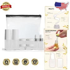 Luxury 11pc Travel Skincare Containers - 3oz Bottles, Airless Pump, Dropper Jars