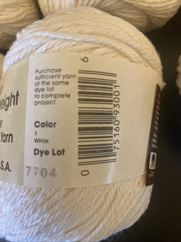 LOTE 7 Lily Sugar N Cream Mediano 4 Capas Blanco 100% Hilo Algodón 2.5 Oz. Madejas USA Foto 4 de 4