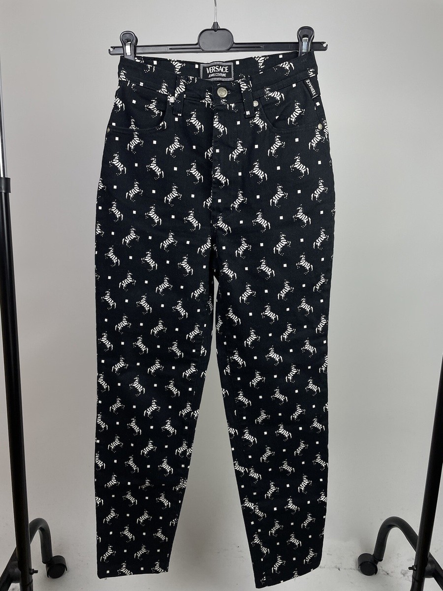 【関税&送料込】Versace Jeans Couture Zebra Rhinestone Logo Versace Jeans Couture Vintage Zebra Jeans Pants size 30 / 44