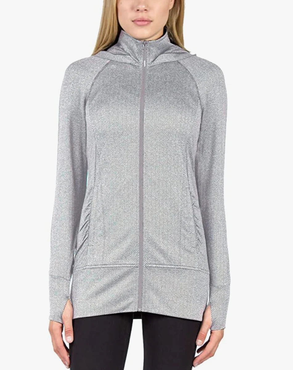 Mondetta Women's Gray/White Grey Hooded Knit Athletic Zip Up Jacket Size M  | eBay