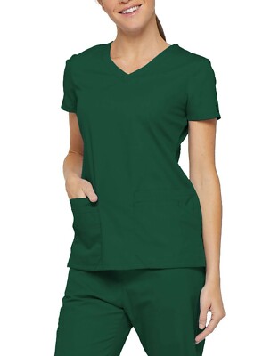 Dickies 85906 Women's V-Neck Solid Scrub Top Hunter Green size Small