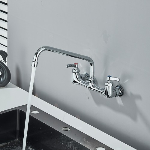 Commercial Kitchen Faucet 8'' Center Wall Mount 8/10/12'' Swivel Spout Mixer Tap - Picture 15 of 26