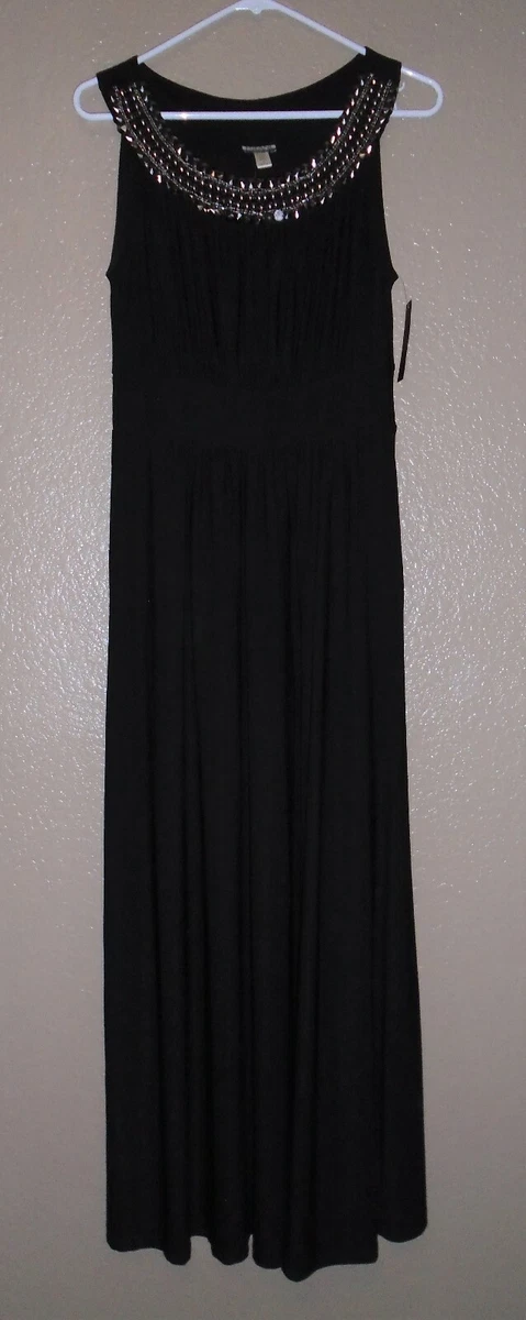 HAANI Embellished Neckline Long Black Maxi Dress Women s size