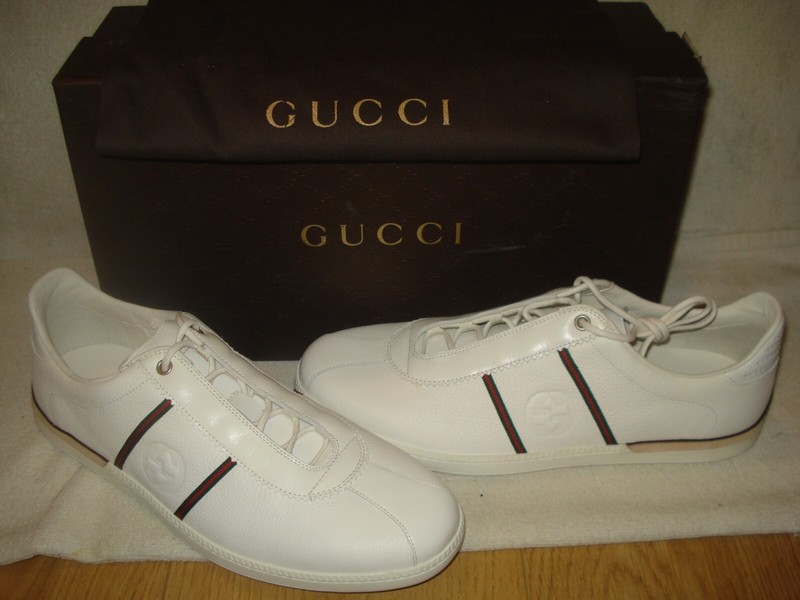 100% AUTHENTIC NEW MEN GUCCI WHITE MARMONT WEB SNEAKERS UK 9/US 10
