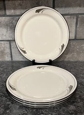 (4) Lenox Black Brushstrokes Dinner Plates Chinastone White with Black Trim 