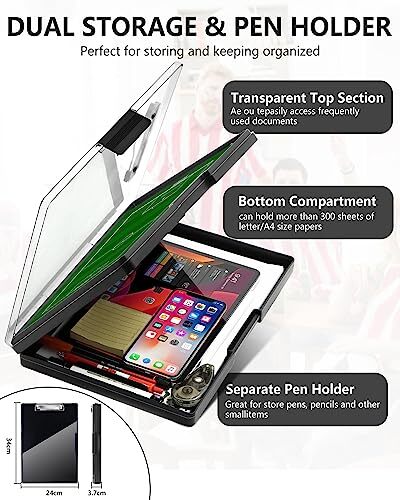 Heavy Duty Clearview Clipboard Folder File Case with 2 Storage and Pen Holder - Foto 6 di 7
