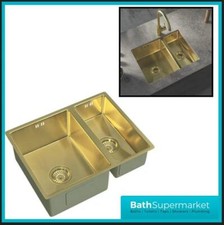 Brushed Brass Kitchen Sink 1.5 Bowl Stainless Steel Inset FREE Waste Kit