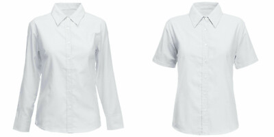 2x Mädchen Schulshirt Bluse Oberteil WEISS BLAU Uniform kurz langarm 3-18 Jahre