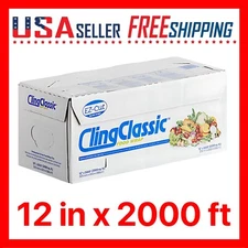 Cling Classic 12 in x 2000 ft Plastic Stretch Film Food Wrap Clear Seal ZipSafe