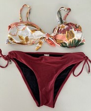 Gibson Latimer Floral Front Tie top  bottom Bikini set Size M Luna blooms red