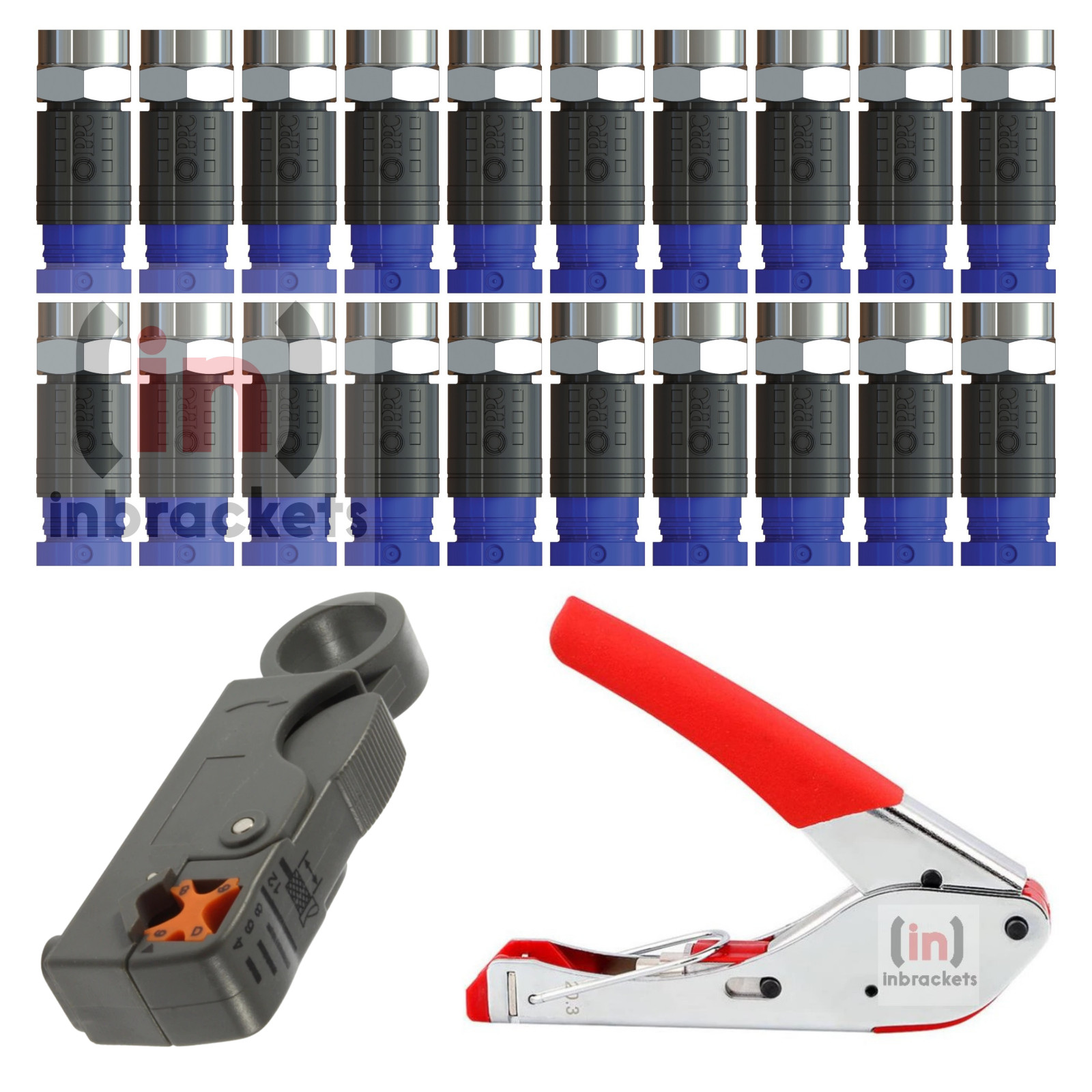 F-Type Compression Tool Coaxial cable Stripper Crimper + 20 Connectors ct100 RG