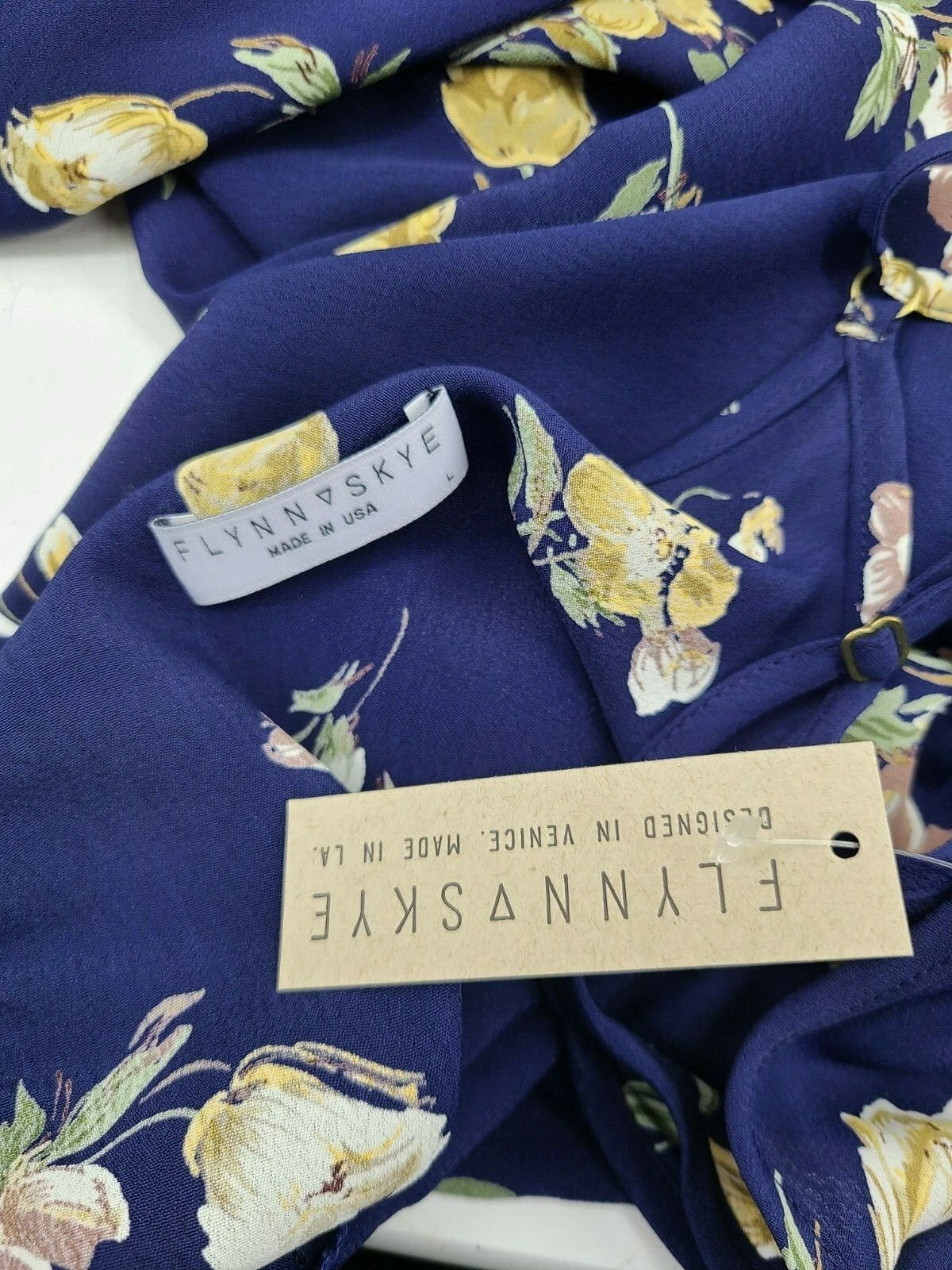 Nuovo Flynn Skye Celine Maxi Abito Slip Donna Grande Blu Profondo Fiori Floreale