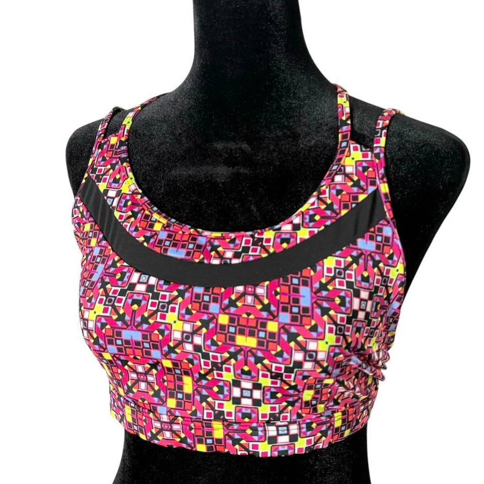 Victoria's Secret Sports Bra Strappy Back Geometric Print Mesh Womens L Athletic - Image 3 of 4
