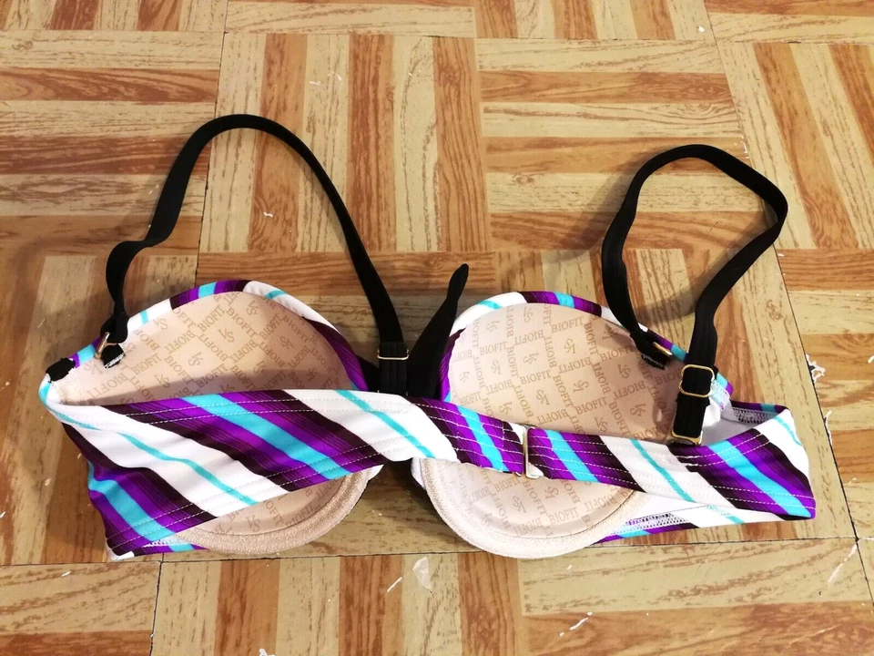 Top de bikini Victorias Secret 34A púrpura azul blanco a rayas traje de baño natación Foto 2 de 4