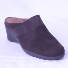 Aerosols Clogs Women 8.5US 6.5UK Brown Suede Leather Wedge Tutor Elastic Comfort