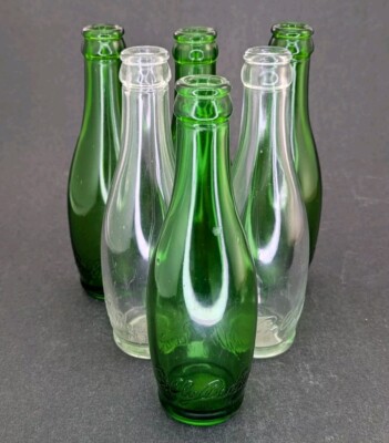 Billy Baxter Glass Bottle Lot 4 Green 2 Clear 6 oz Ten Pin Shape Vintage