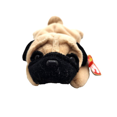 Pugsly 1996 Puppy Dog PUG PVC Pellets Style 4106 Vintage Ty Beanie Baby Plush