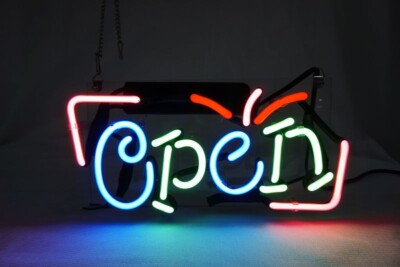 20''x10'' Open Text Acrylic Neon Sign Light Lamp Decor Wall Glass Gift Display QL