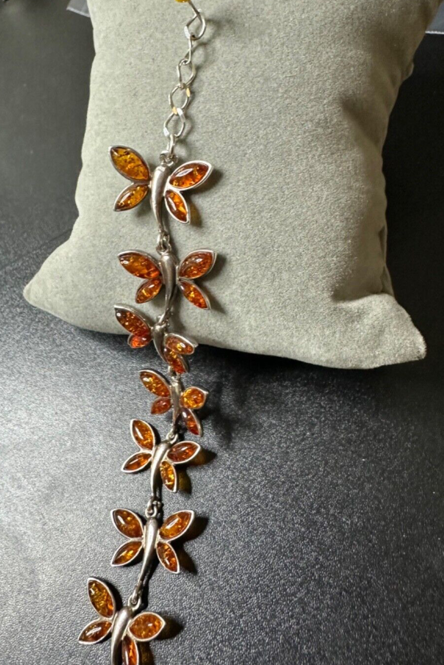 925 Solid Sterling Silver Link Bracelet Amber But… - image 9