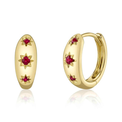 14K Gelbgold Rubin Stern Huggie Ohrringe natürlich 0,12CT Rundschliff Huggies Creolen