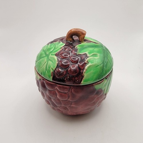 Vintage Grape Shaped Sugar Bowl w Lid Purple Green Ceramic Made Japan 3.75" - Picture 2 of 6