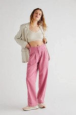 Free people Thin Line Straight Wide Chino Pants Trousers Pink US 10/ UK 14 New