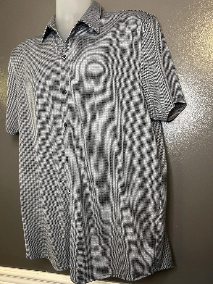 Zachary Prell Shirt Mens Extra Large Gray Short Sleeve Button Knit Textured - Image 3 of 4