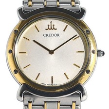 Credor 5A74-0050 Quarz silbernes Zifferblatt Stahl 18K Goldrand Uhr Herren
