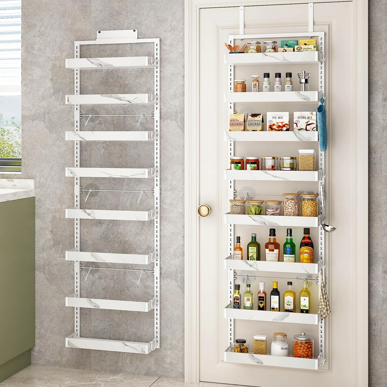 Over the Door Pantry Organizer,8-Tier Adjustable Basket Kitchen Pantry Door O...