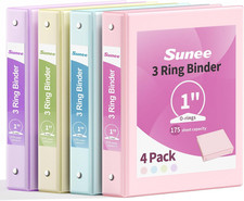 3 Ring Binder 1 Inch 4 Pack, Clear View 1" Binders Three Ring Pvc-Free Fit 8.5X