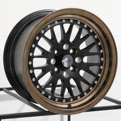 One 15x8 AVID1 AV12 4x100 25 Matte Black Bronze Lip Wheel Rim 73.1