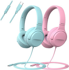 Wired Type-C Headphones for Boys/Girls with 94Db Safe Volume Limited, HD Stereo