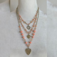Victorian Style Layered Peach & Gold Tone Hea...