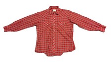 Vintage 60s 70s Pearl Snap Buffalo Bill Western Shirt L Red Plaid 50/50 USA Made