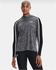 Under Armour Heatgear Womens UA Tech Twist Graphic Loose Hoodie Black/White Sz M